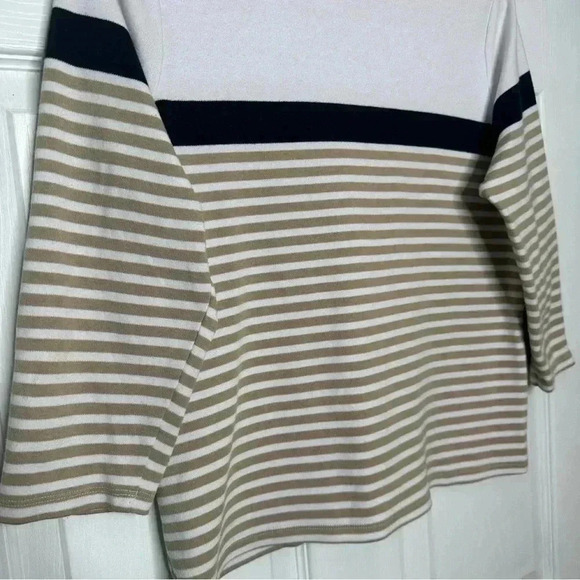 Alia Shirt Striped 3/4 Sleeves Tan/White/Black Size Medium - Picture 10 of 16